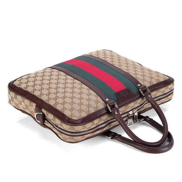 1:1 Gucci 246067 Men's Briefcase Bag-Beige/Ebony GG Fabric